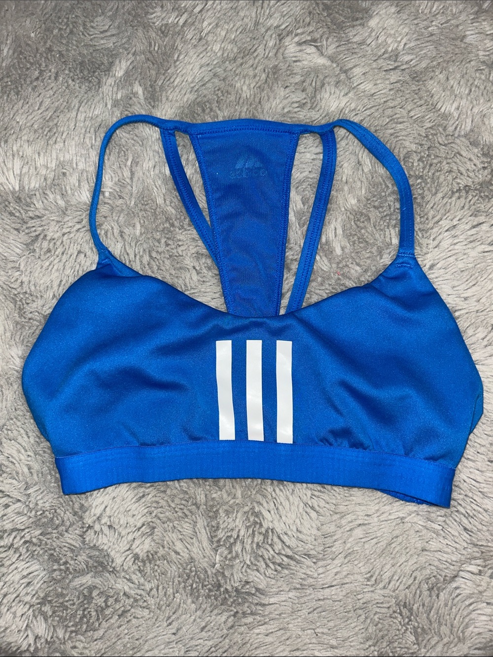 adidas Blue Racerback Swim Bikini Top with White Three-Stripes